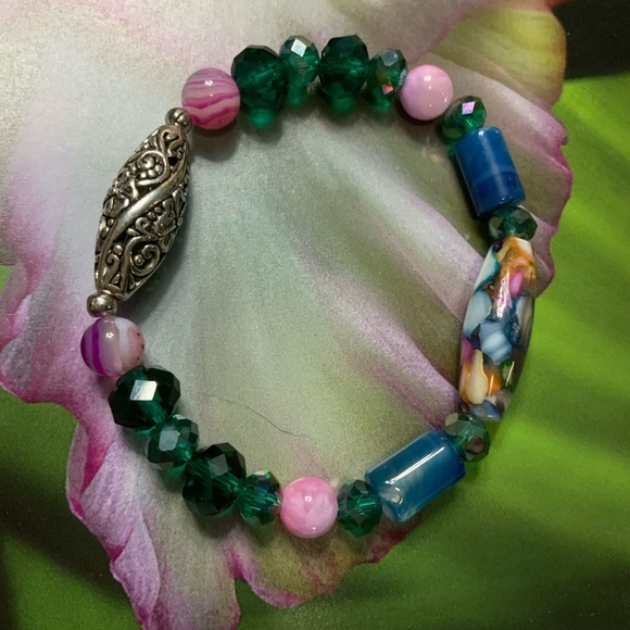 Sea Sediment Agate & Crystal Stretch Bracelet - Picture 6 of 15